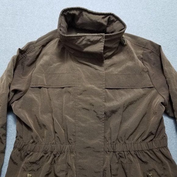 Venezia Milano Jacket Womens Small‎ Brown Zip Snap Pockets Hooded Outdoor - Picture 7 of 12
